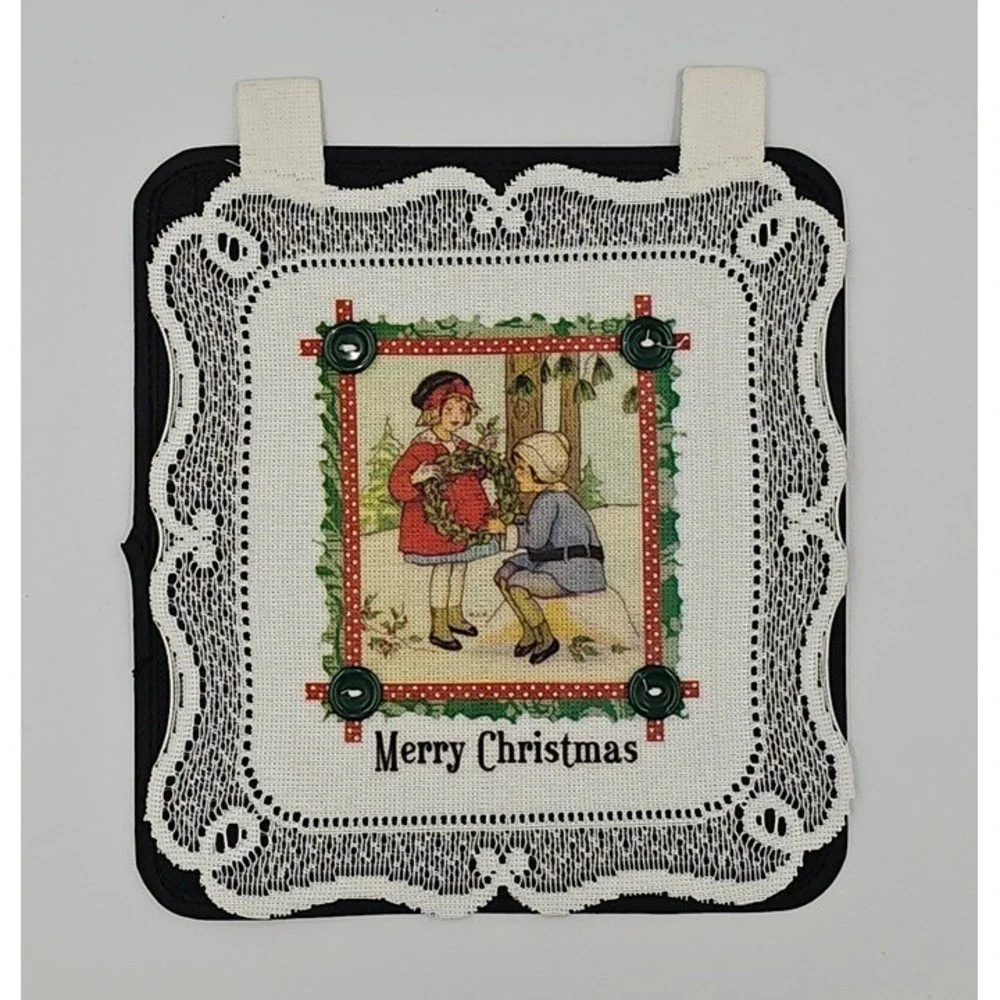 Handmade White Lace Christmas Cross Stitch Wall Hanging